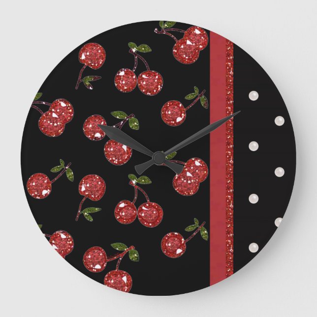 RAB Rockabilly Very Cherry Cherries Black Large Clock (Front)