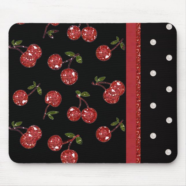RAB Rockabilly Very Cherry Cherries Black Mouse Pad (Front)