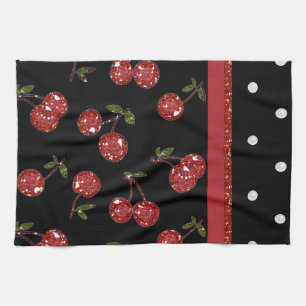 RAB Rockabilly Very Cherry Cherries Black Tea Towel