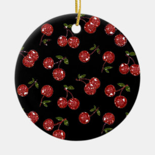 RAB Rockabilly Very Cherry Cherries On Black Ceramic Tree Decoration