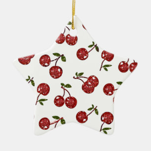 RAB Rockabilly Very Cherry Cherries On White Ceramic Ornament