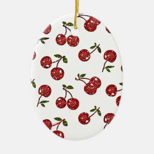 RAB Rockabilly Very Cherry Cherries On White Ceramic Ornament