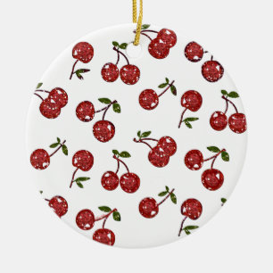 RAB Rockabilly Very Cherry Cherries On White Ceramic Ornament
