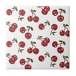 RAB Rockabilly Very Cherry Cherries On White Ceramic Tile