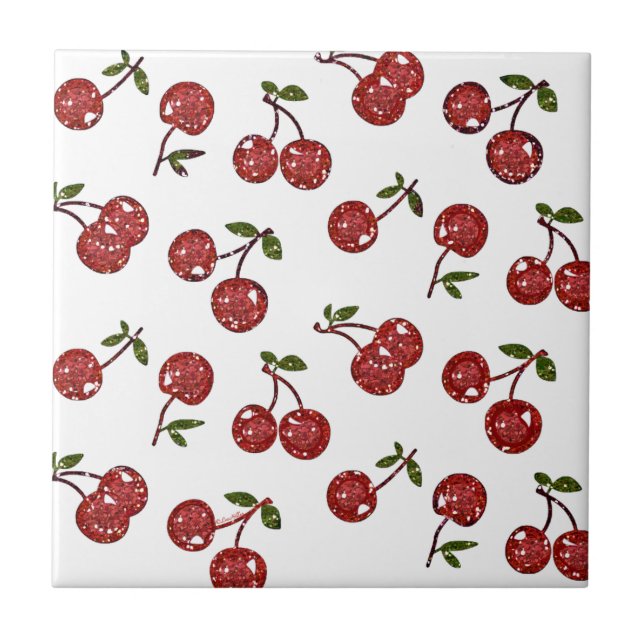 RAB Rockabilly Very Cherry Cherries On White Ceramic Tile (Front)