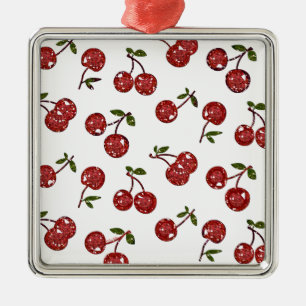 RAB Rockabilly Very Cherry Cherries On White Metal Ornament