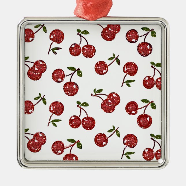 RAB Rockabilly Very Cherry Cherries On White Metal Ornament (Front)