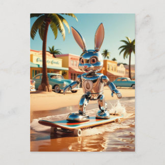 rabbbit roller skating at the beach postcard