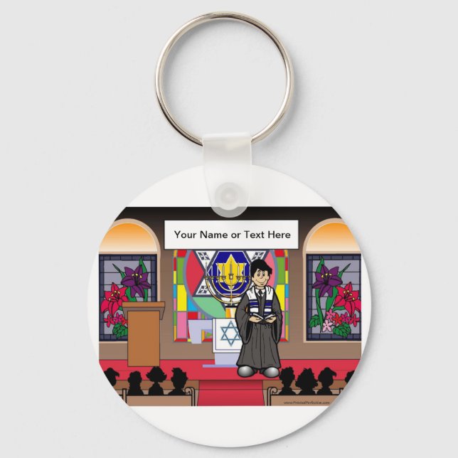Rabbi - Male Cartoon by PrintedPerfection.com  Key Ring (Front)