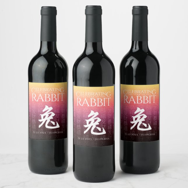 Rabbit 兔 Red Gold Chinese Zodiac Lunar Symbol Wine Label (Bottles)