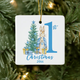 Rabbit 1st First Blue Christmas Holiday Ceramic Ornament