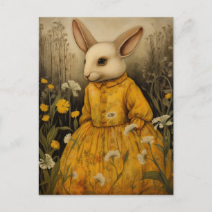 Rabbit Adorable in a Yellow Floral Dress  Postcard