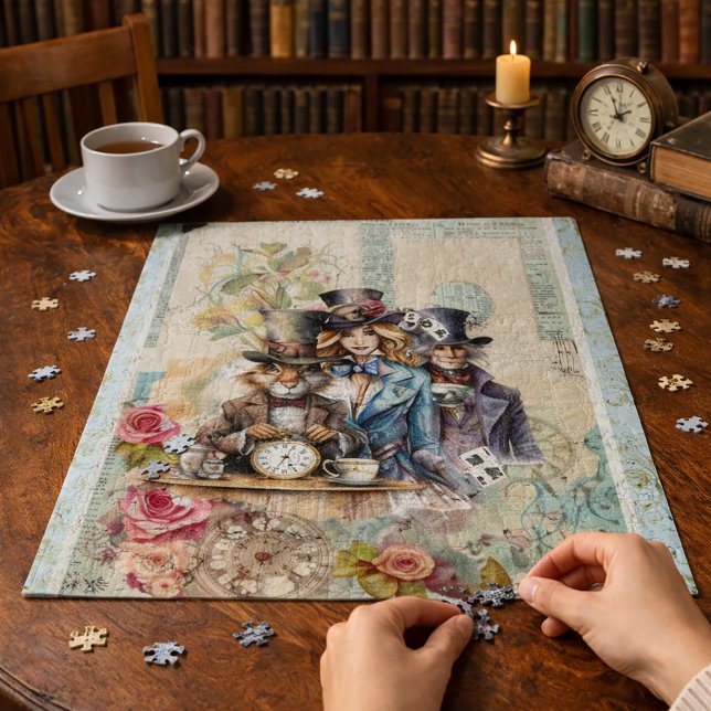 Rabbit, Alice and Mad Hatter in Top Hats Jigsaw Puzzle (Creator Uploaded)