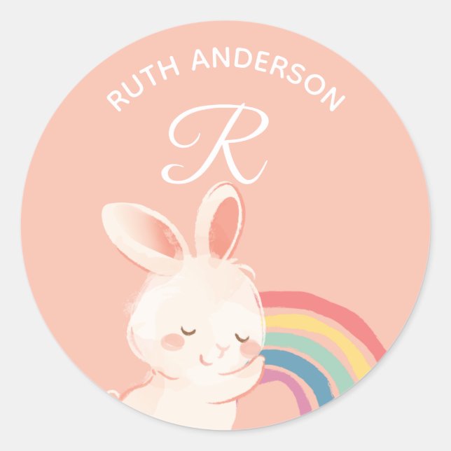 Rabbit • Alphabet Monogram Cute School Daycare Classic Round Sticker (Front)