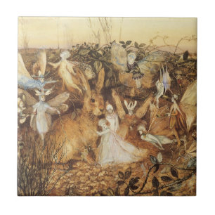 Rabbit Among the Fairies, Vintage Fairy Tales Ceramic Tile