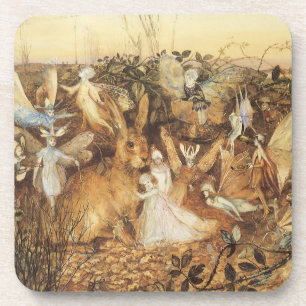 Rabbit Among the Fairies, Vintage Fairy Tales Coaster