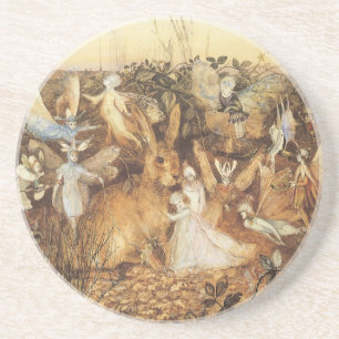 Rabbit Among the Fairies, Vintage Fairy Tales Coaster