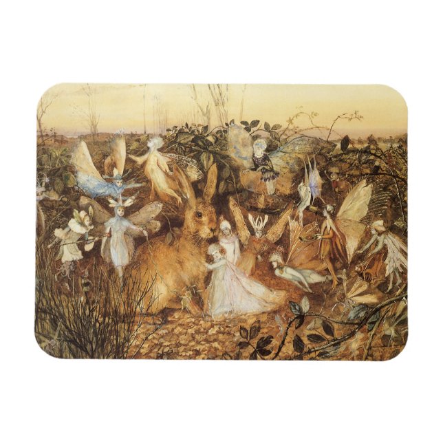 Rabbit Among the Fairies, Vintage Fairy Tales Magnet (Horizontal)
