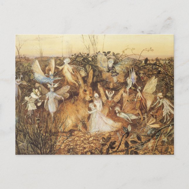 Rabbit Among the Fairies, Vintage Fairy Tales Postcard (Front)