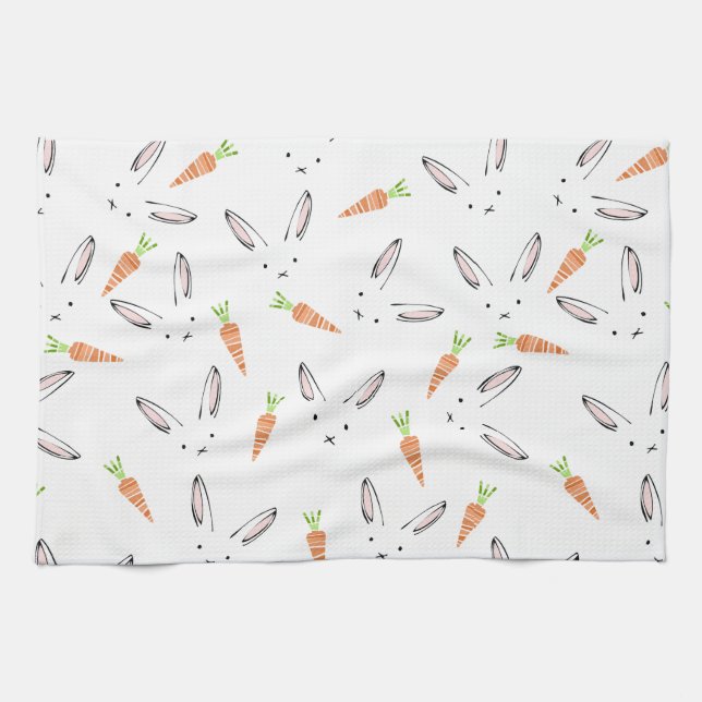 Rabbit and Carrot Tea Towel (Horizontal)