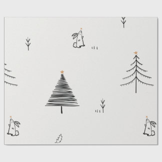 RABBIT AND CHRISTMAS TREE DOODLE DESIGN GIFT WRAP