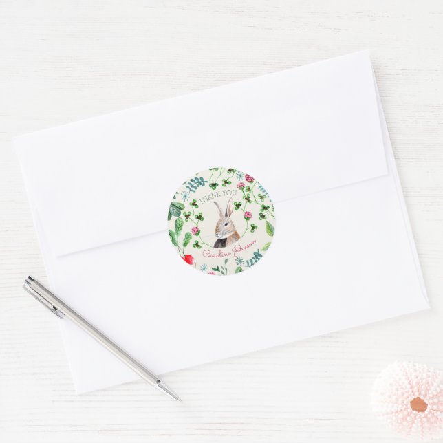 Rabbit and clover classic round sticker (Envelope)