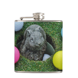 Rabbit and coloured Golf Balls Hip Flask