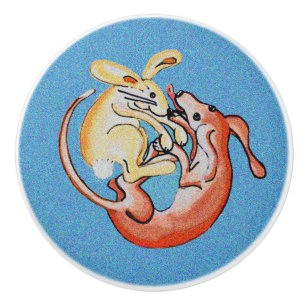 Rabbit and dog are friends Ceramic Pull