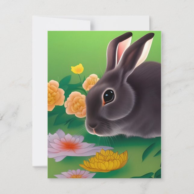 Rabbit and Flowers Holiday Card (Front)