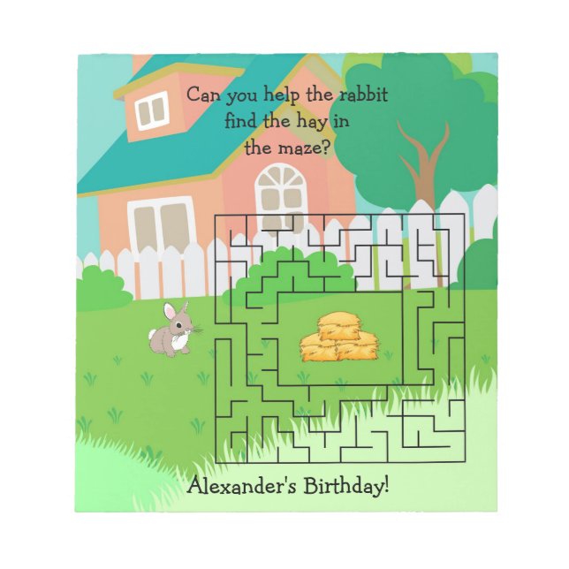 Rabbit and Hay Birthday Maze Activity Notepads (Front)