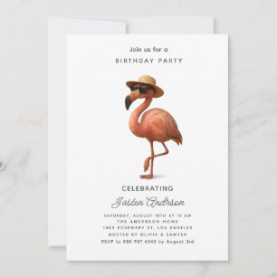 Rabbit and Pink Flowers Birthday Party Invitation