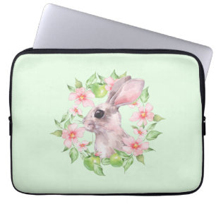 Rabbit and pink flowers laptop sleeve
