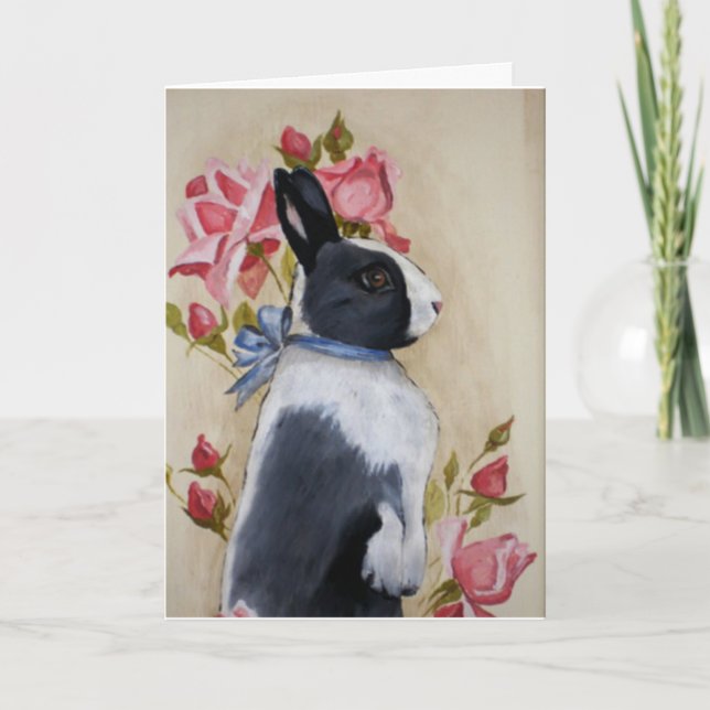 Rabbit and Roses Holiday Card (Front)