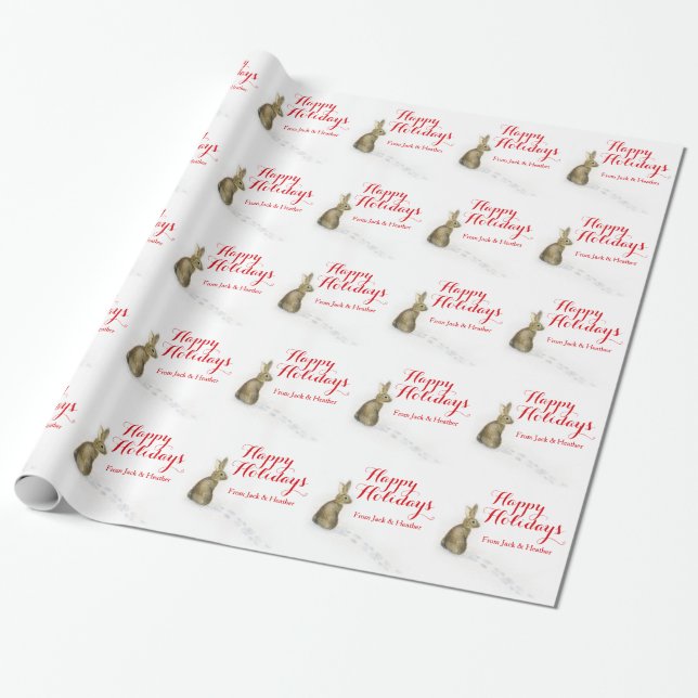 Rabbit and tracks in the snow Christmas wrapping Wrapping Paper (Unrolled)