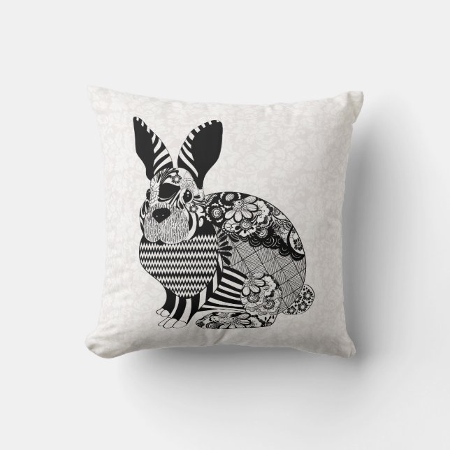 Rabbit And White Damask Cushion (Front)