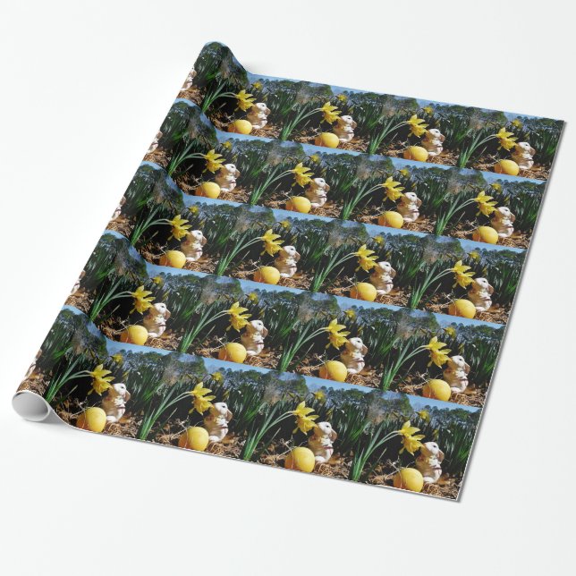 Rabbit and Yellow  Easter egg Wrapping Paper (Unrolled)