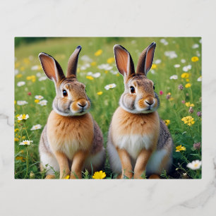 Rabbit Animal Nature Wildlife Affection Caring Foil Holiday Postcard