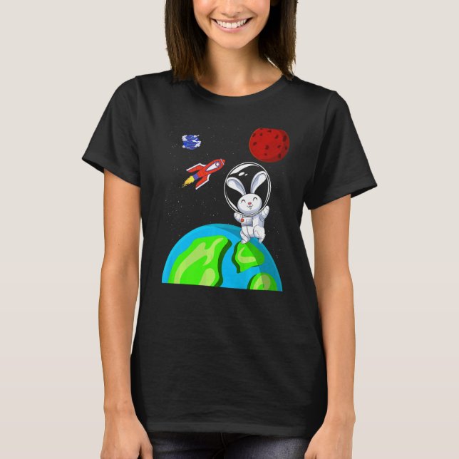 Rabbit Animal  Outer Space Rocket Astronaut Bunny  T-Shirt (Front)