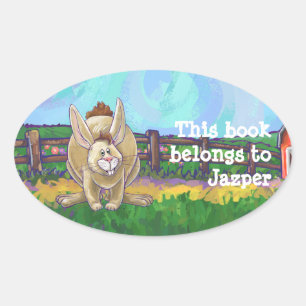 Rabbit Animal Parade writing stuff Oval Sticker