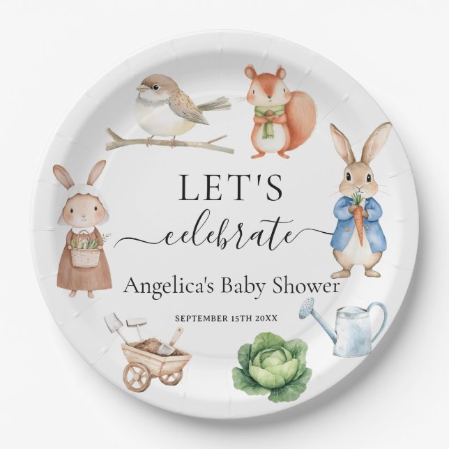 Rabbit Animals Garden Tools Baby Shower  Paper Plate (Front)
