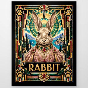 Rabbit, Art Deco Wildlife Postcard