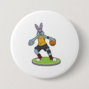 Rabbit as Basketball player with Basketball 7.5 Cm Round Badge