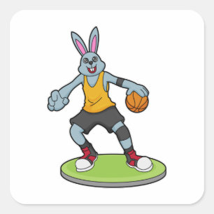 Rabbit as Basketball player with Basketball Square Sticker
