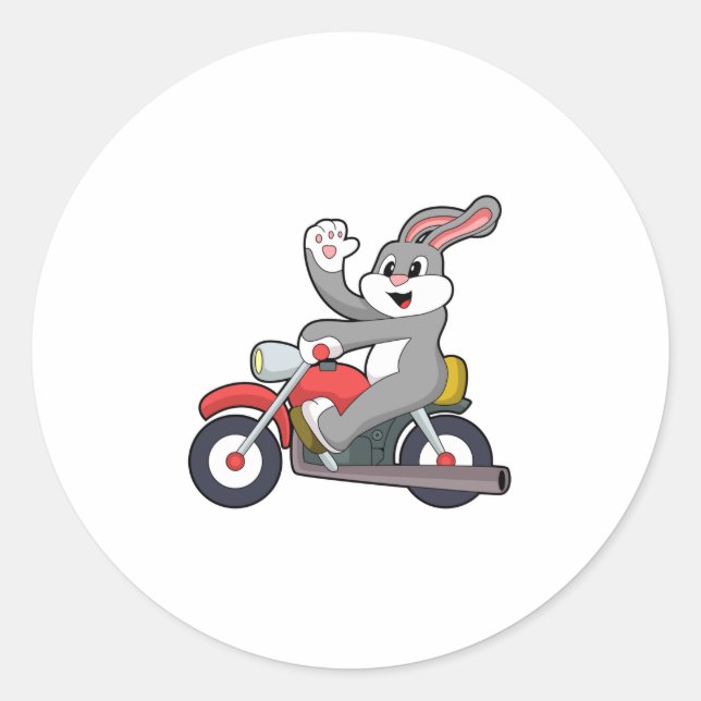 Rabbit as Biker with Motorcycle.PNG Classic Round Sticker (Front)
