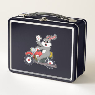 Rabbit as Biker with Motorcycle.PNG Metal Lunch Box