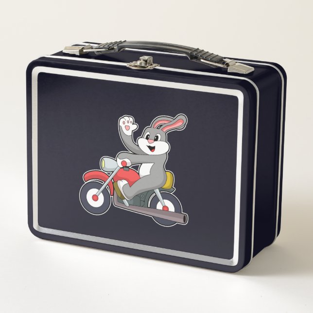 Rabbit as Biker with Motorcycle.PNG Metal Lunch Box (Front)