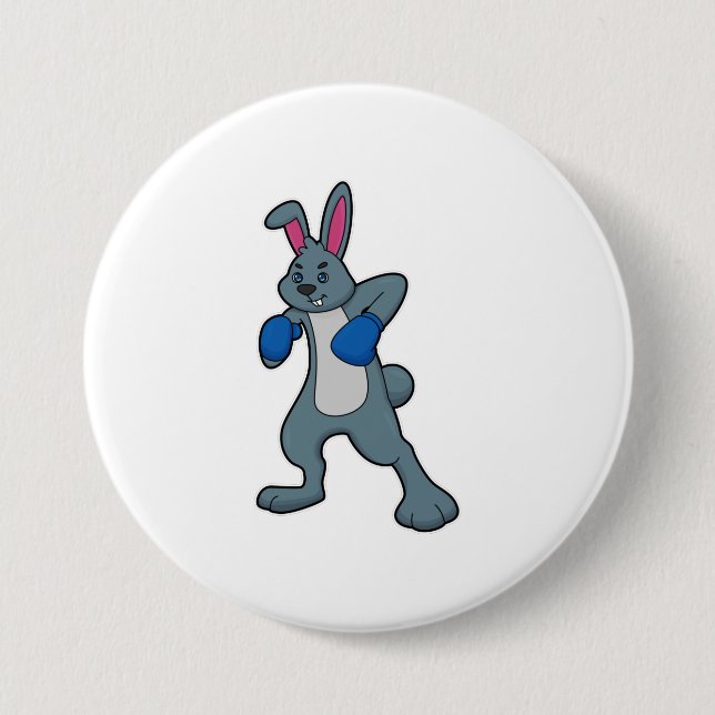 Rabbit as Boxer with Boxing gloves 7.5 Cm Round Badge (Front)
