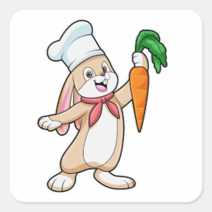 Rabbit as Cook with Carrot Square Sticker