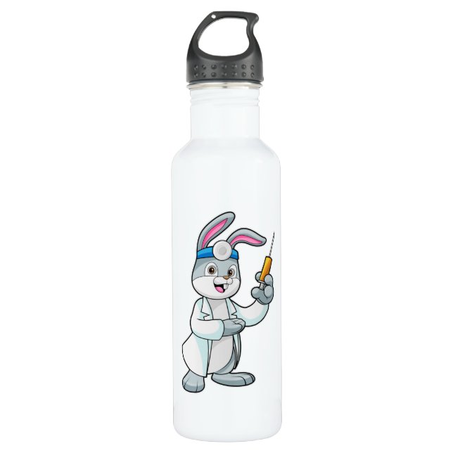 Rabbit as Doctor at Vaccination with Syringe 710 Ml Water Bottle (Front)