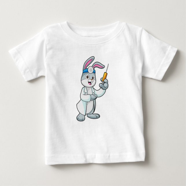 Rabbit as Doctor at Vaccination with Syringe Baby T-Shirt (Front)